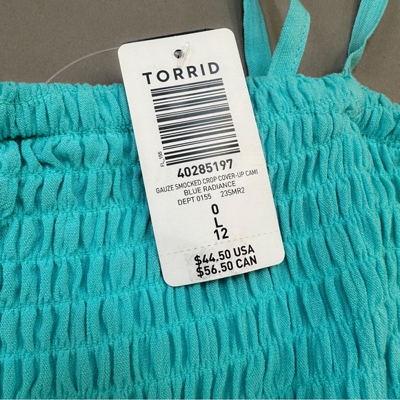 NWOT! TORRID blue smocked crop top, 0X, L, 12. - Picture 7 of 9
